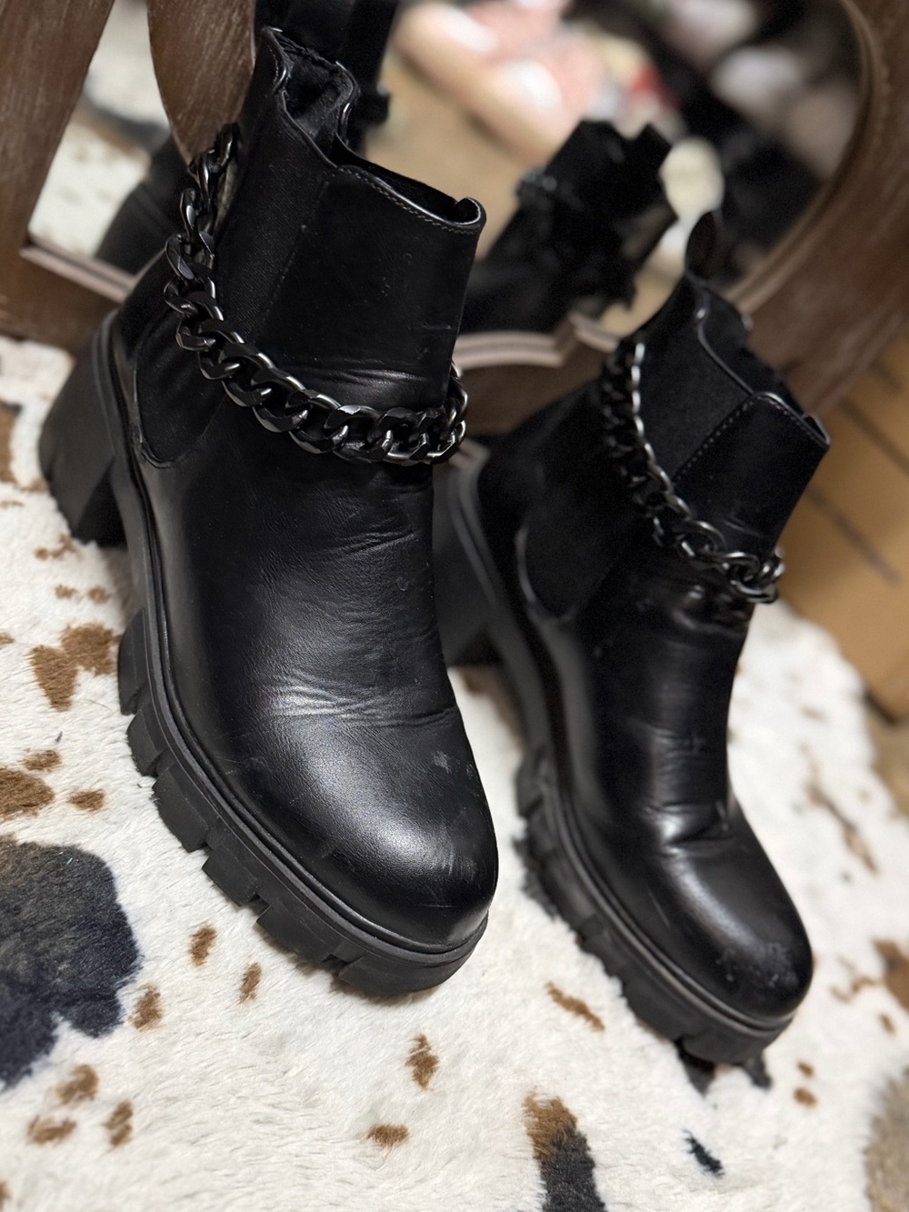 Madden Girl Black Platform Chelsea Boots with Chain Trim